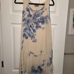 Made In Italy Cream Dress with Blue Floral Design